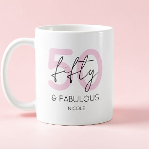 Pink Fifty and fabulous Modern 50th Birthday Party Coffee Mug