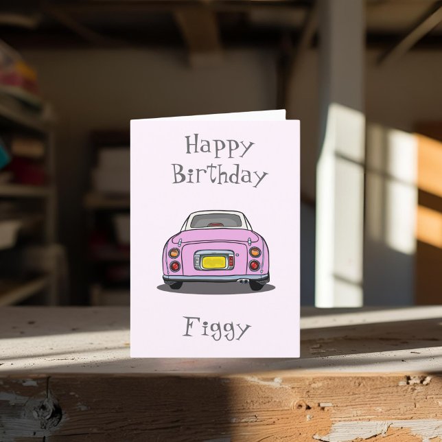 Pink Figaro Car Figarations Figgy Birthday Card (A cute pink figaro birthday card to send to your pink figgy (or your pink figaro loving friend))