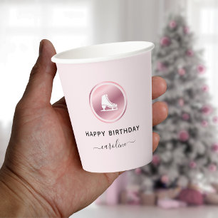 Pink Figure Skating Birthday Rose Gold Ice Skates Paper Cups