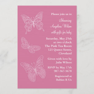 Pink Filigree Butterflies Invitation