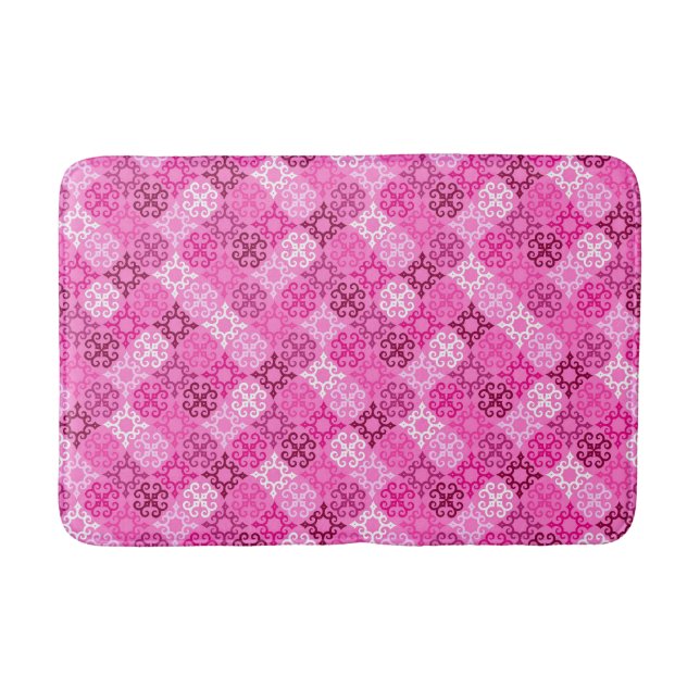 Pink Filigree Diamond Pattern  Bath Mat (Front)