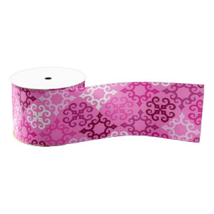 Pink Filigree Diamond Pattern Grosgrain Ribbon