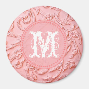 Pink Filigree Wood Carving Monogram Initial Magnet