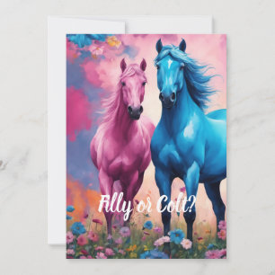 Pink Filly & Blue Colt Western Style Gender Reveal Invitation