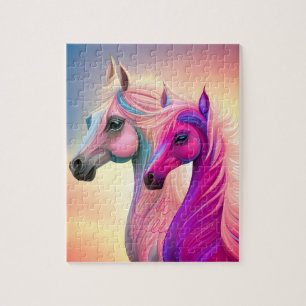 Pink Filly & Blue Colt Western Style Gender Reveal Jigsaw Puzzle