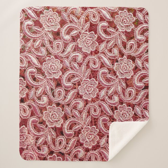 Pink fine lace texture with seamless beautiful vin sherpa blanket (Front)