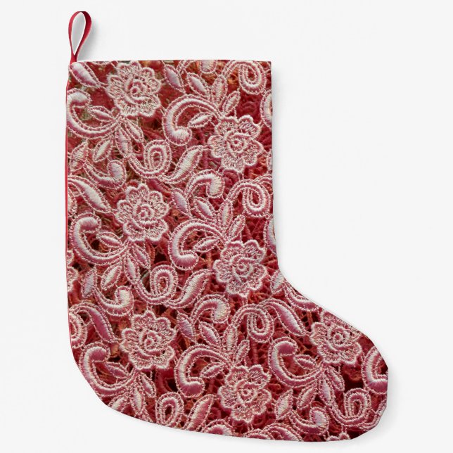 Pink fine lace texture with seamless beautiful vin small christmas stocking (Front)
