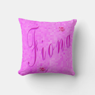 Pink Fiona Name With Roses, Cushion