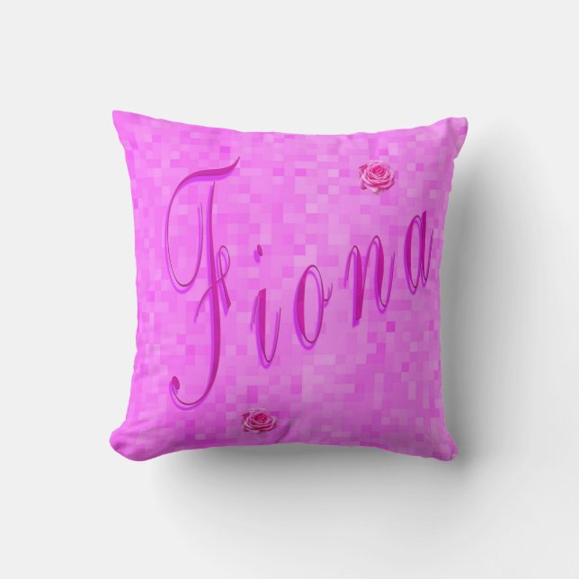 Pink Fiona Name With Roses, Cushion (Front)