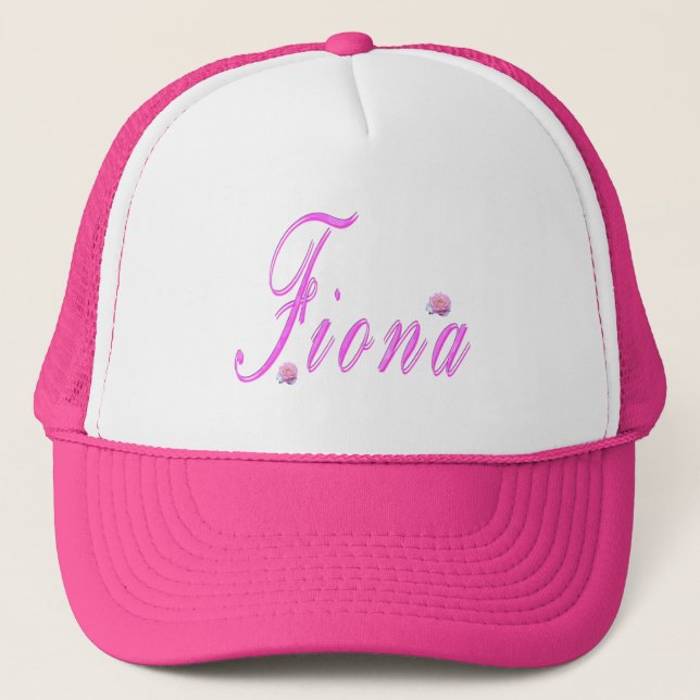 Pink Fiona Name With Roses, Trucker Hat (Front)
