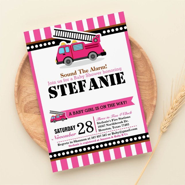 Pink Fire Engine Baby Shower Invitation (Creator Uploaded)