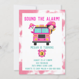 Pink Fire Truck Kids Firefighter Invitation