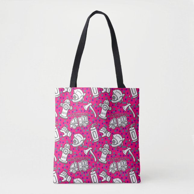 Pink firefighter pattern  tote bag (Front)