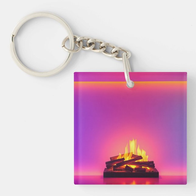 Pink fireplace design key ring (Front)