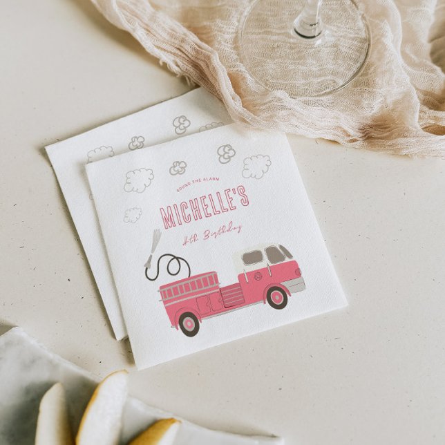 Pink Firetruck Birthday Napkin (Creator Uploaded)