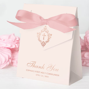 Pink First Communion Girl Elegant Rose Gold Crest  Favour Box