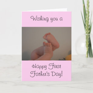 Pink First Father's Day with Message Baby Girl Card