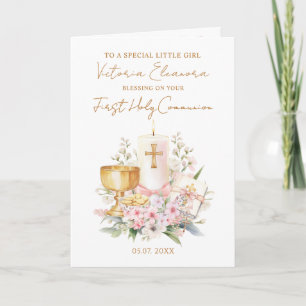 Pink First Holy Communion Chalice Candle Card