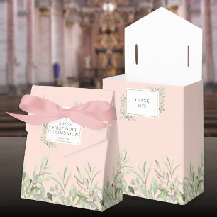 Pink First Holy Communion Elegant Greenery Favour Box