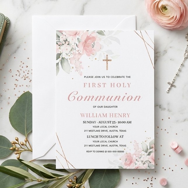 Pink First Holy Communion Invitation  (Creator Uploaded)