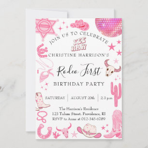 Pink First Rodeo 1st Birthday Invitation