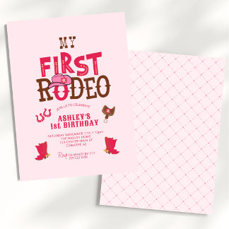 Pink First Rodeo Cowgirl 1st Birthday Invitation