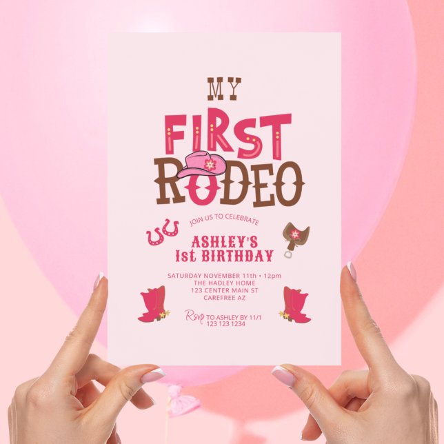 Pink First Rodeo Cowgirl 1st Birthday Invitation (Creator Uploaded)