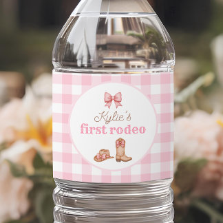 Pink First Rodeo Cowgirl 1st Birthday Water Bottle Label