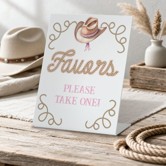 Pink First Rodeo Favours Pedestal Sign (Pink First Rodeo Favors Pedestal Sign)