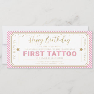 Pink First Tattoo Birthday Gift Voucher Card