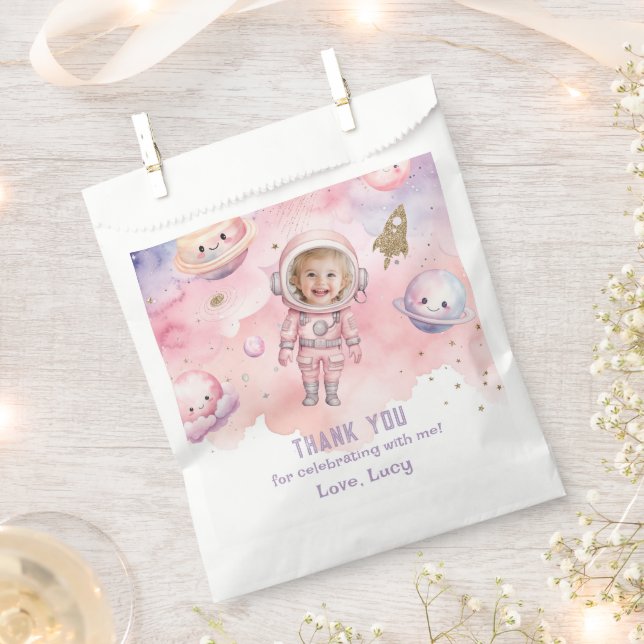 Pink First trip around the sun Space Girl birthday Favour Bag (Clipped)