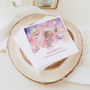 Pink First trip around the sun Space Girl birthday Napkin
