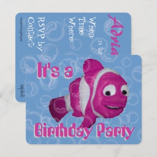 Pink Fish Birthday Party Invitation