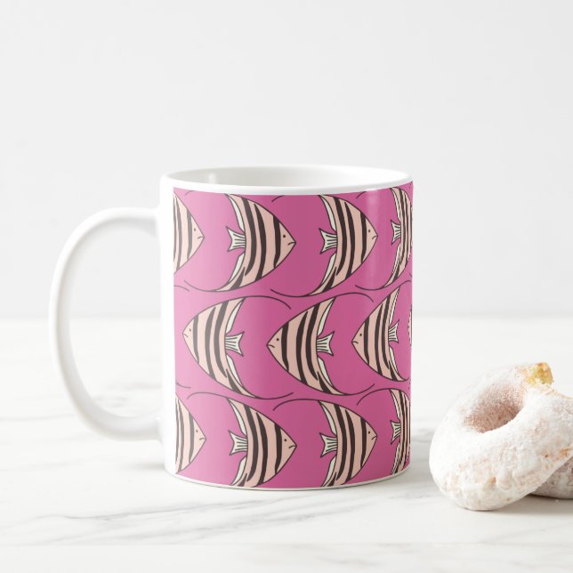 Pink Fish pattern Coffee Mug (With Donut)