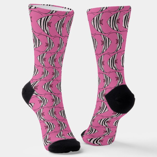 Pink fish pattern socks (Angled)