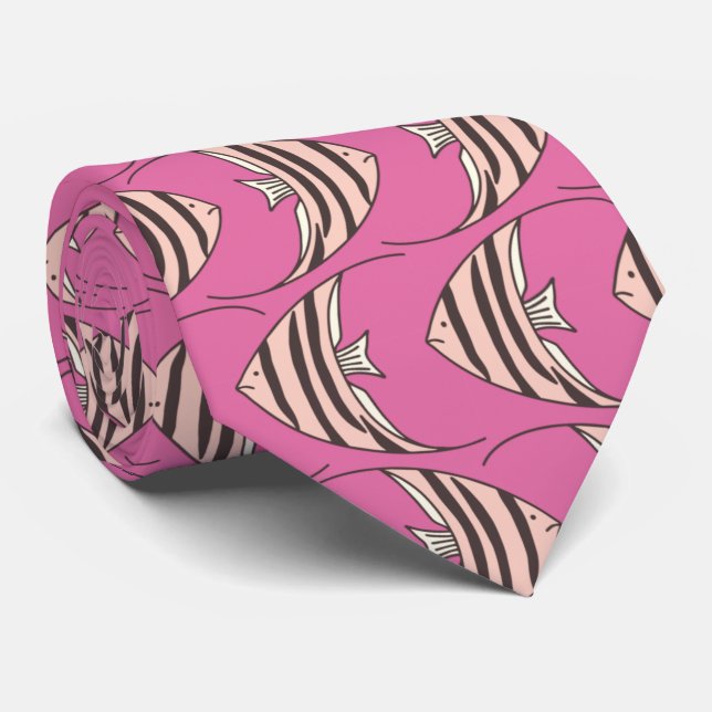 Pink Fish pattern Tie (Rolled)
