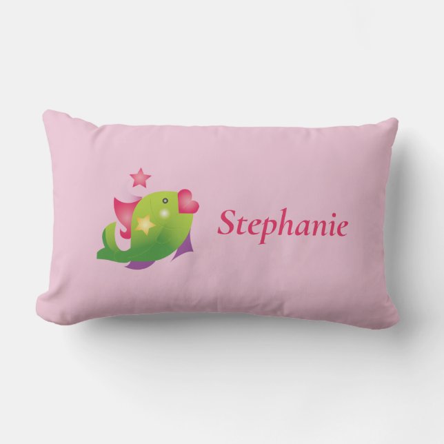 Pink Fish Star Girls Cute Animals Birthday Name Lumbar Cushion (Front)