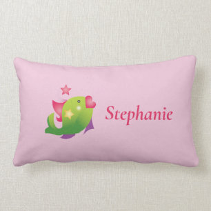 Pink Fish Star Girls Cute Animals Birthday Name Lumbar Cushion