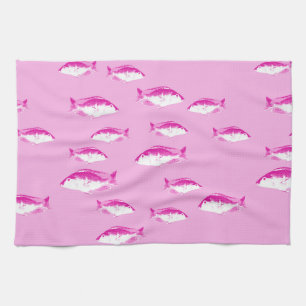 Pink fish tea towel