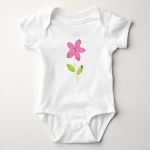 Pink Five Petal Watercolor Flower Baby Bodysuit