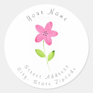 'Pink Five Petal Watercolor Flower' Label