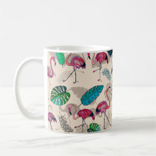 Pink flamigos and tropical leaves seamless pattern coffee mug