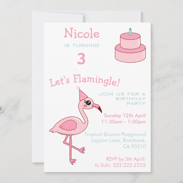 Pink Flamingo 3rd Birthday Party Invitation (Front)