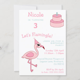 Pink Flamingo 3rd Birthday Party Invitation