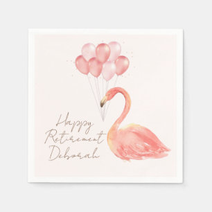 Pink Flamingo and Balloons Custom Retirement Party Napkin