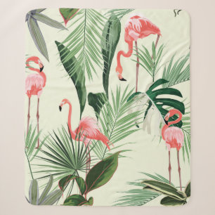 Pink flamingo and exotic flowers, palm leaves. Flo Sherpa Blanket