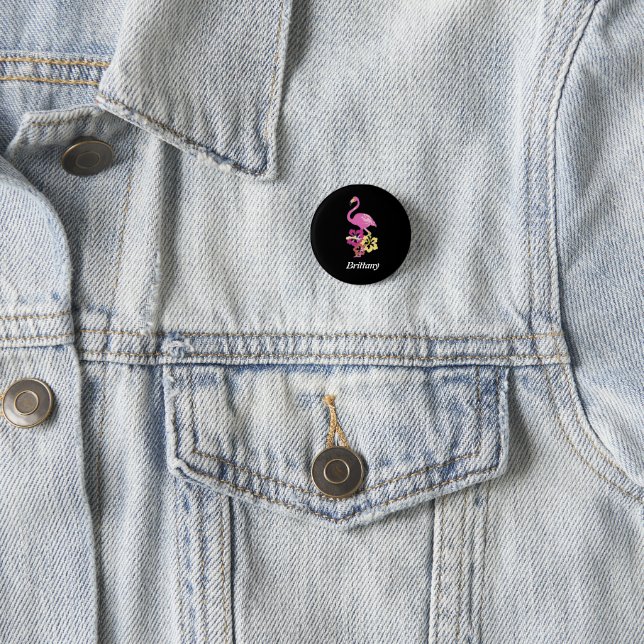 Pink Flamingo and Hibicus Button (In Situ)