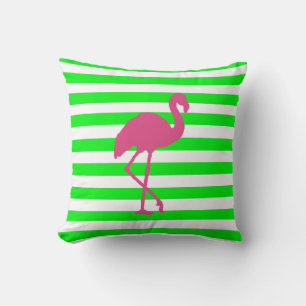 Pink Flamingo and Lime Stripe Cushion