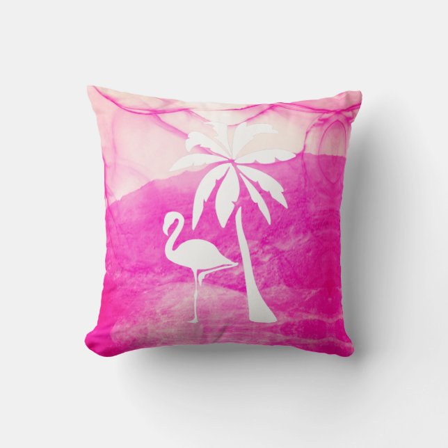 Pink Flamingo and Palm Cushion (Front)