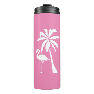 Pink Flamingo and Palm   Thermal Tumbler